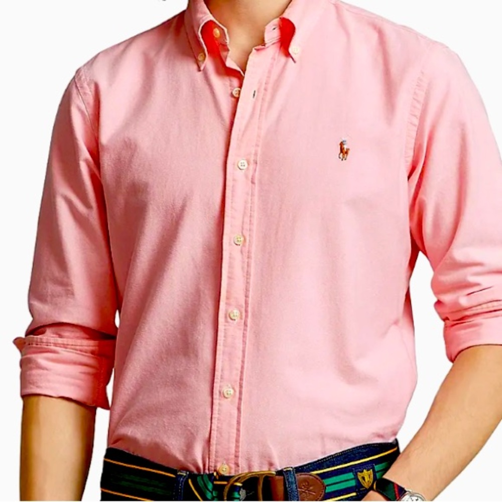 Polo Ralph Lauren Oxford Button Down Shirt Large Pink Pony Embroidered Cotton